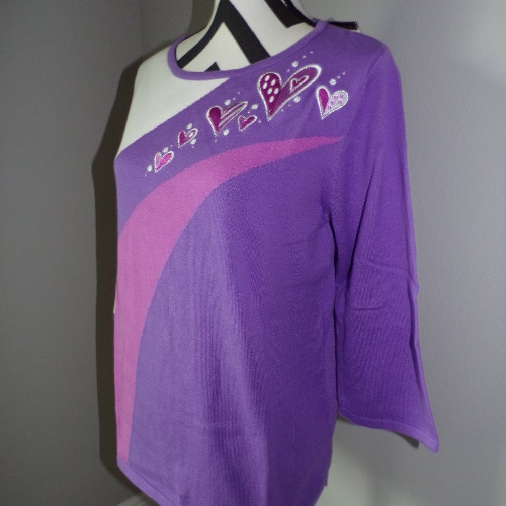 New w/Tags Bob Mackie Small Purple Heart Top - Picture 4 of 6